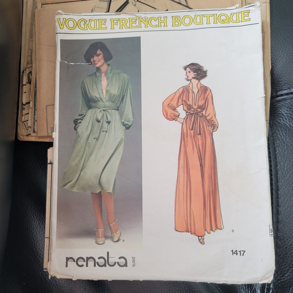 Vogue 1417 Renata Paris French Boutique Dress Sewing Pattern Size 14 Vintage 70s